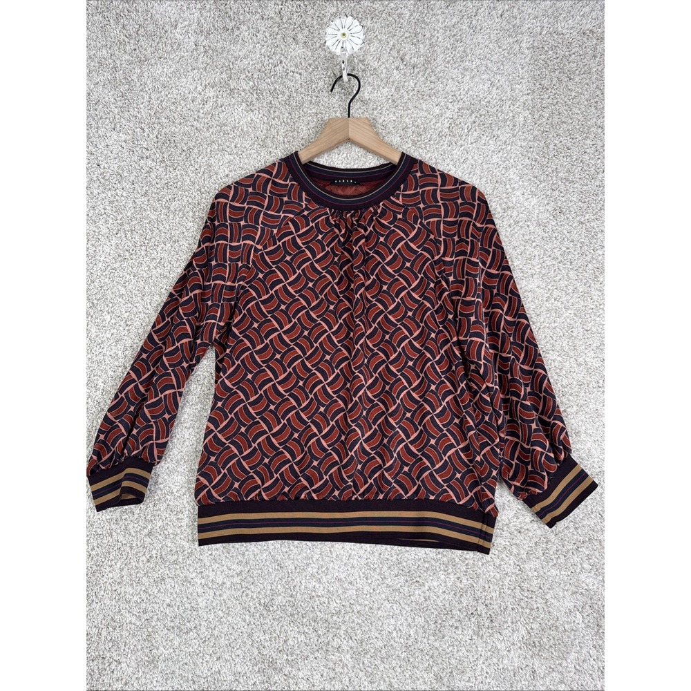 Womens Sisley Multi Color 3/4 Sleeve Blouse Top S/M